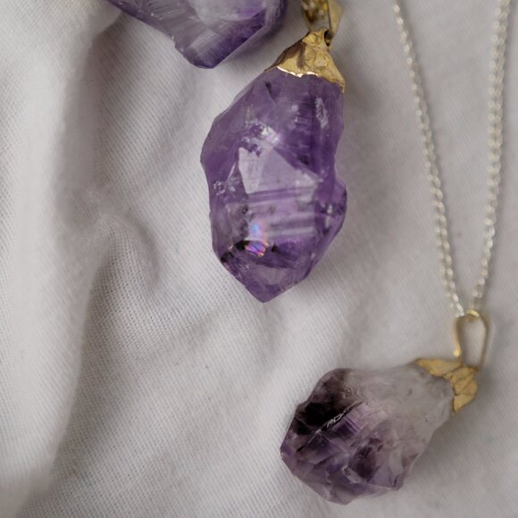 Rough Amethyst Crystal Point Necklace Pendant - Picture 1 of 5